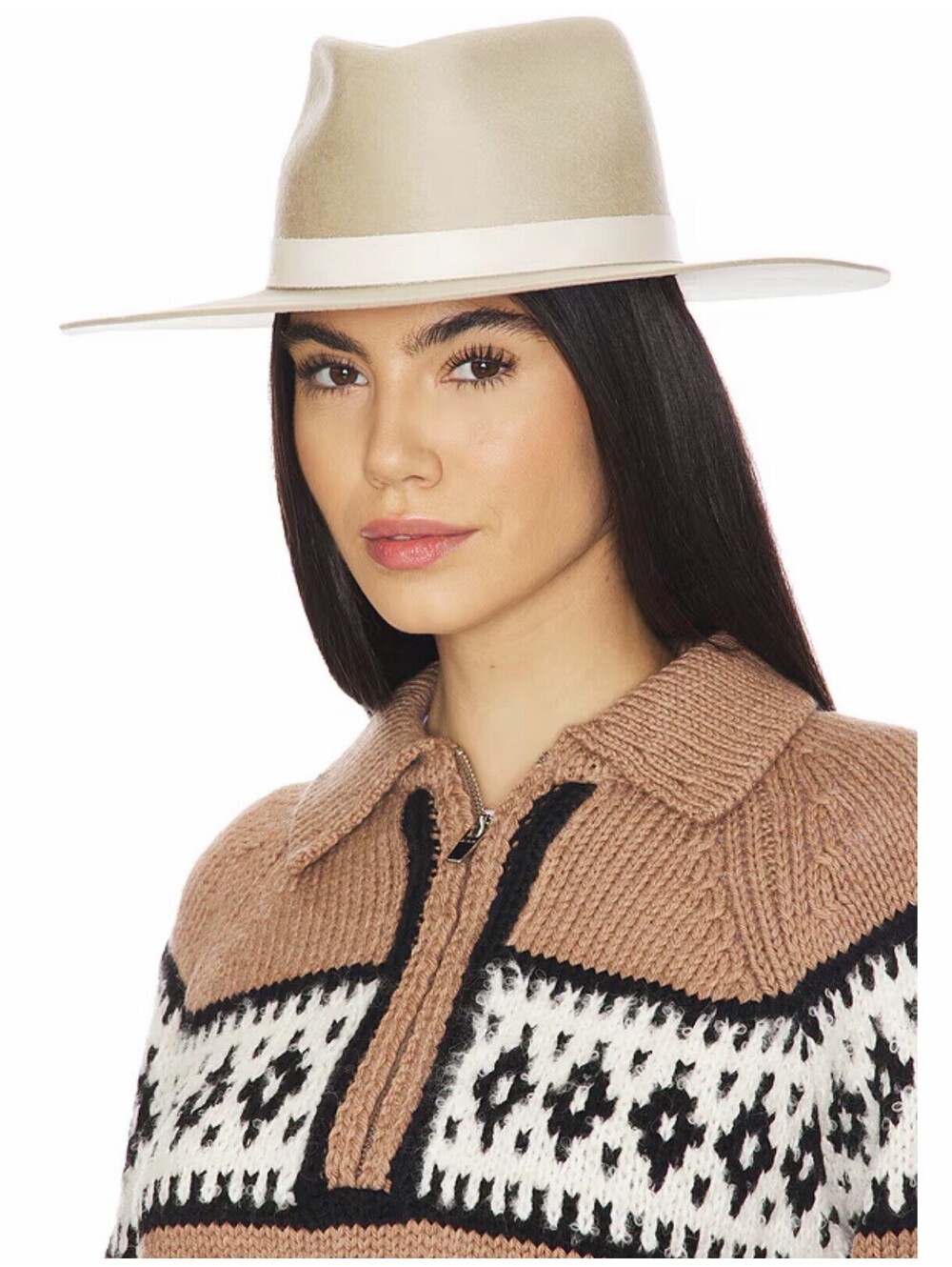 Janessa Leone Cole Hat, pebble, Wool Wide Brim Leather Band Small USA